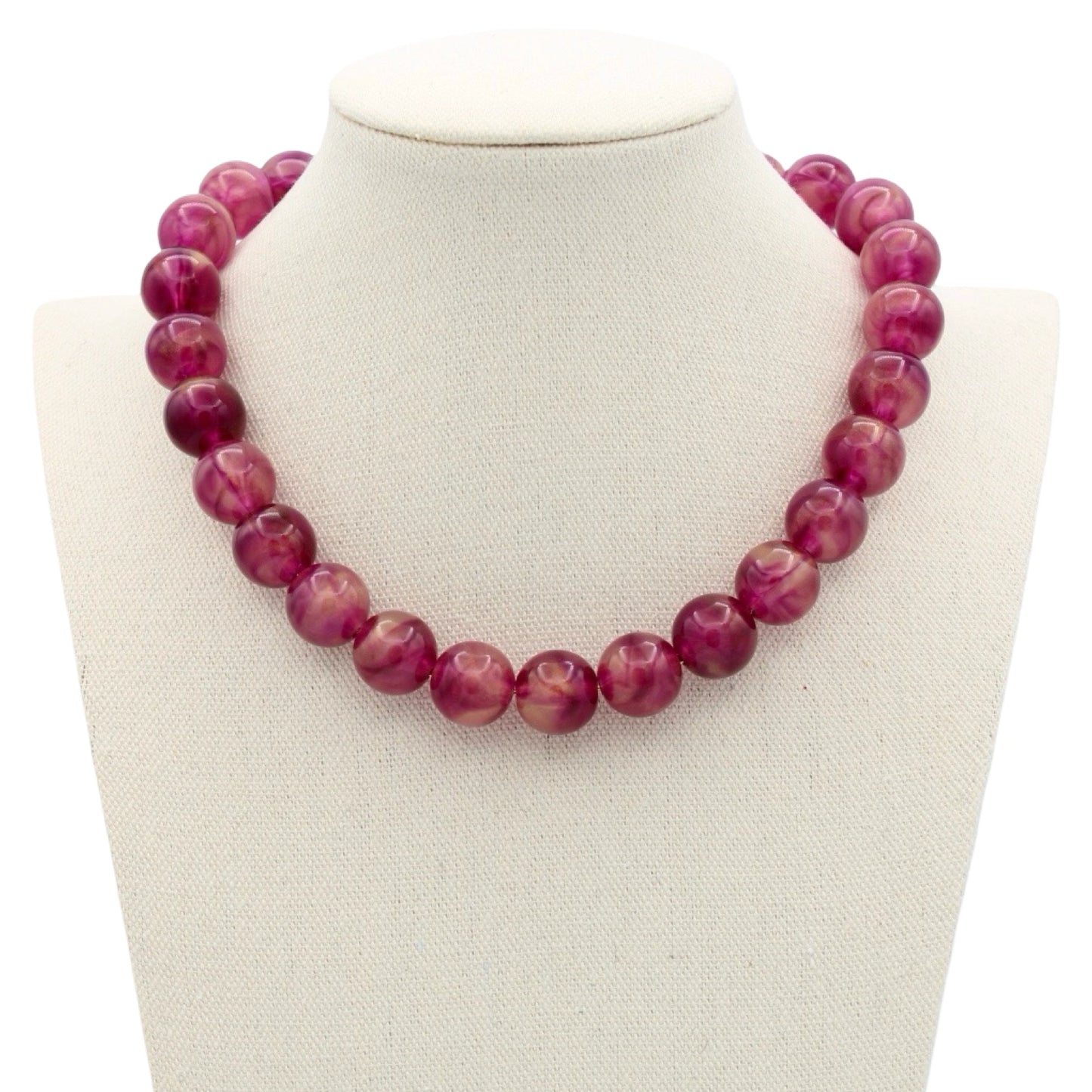 Marbled Beaded Necklace - Burgundy