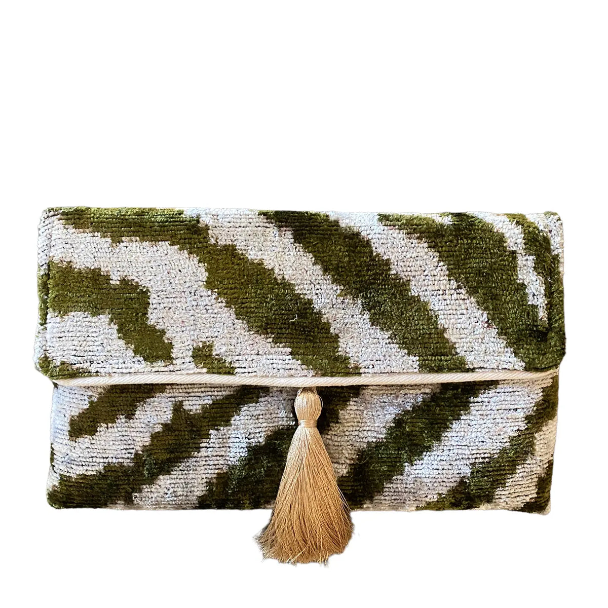 Silk Velvet Green Zebra Ikat Clutch/Crossbody