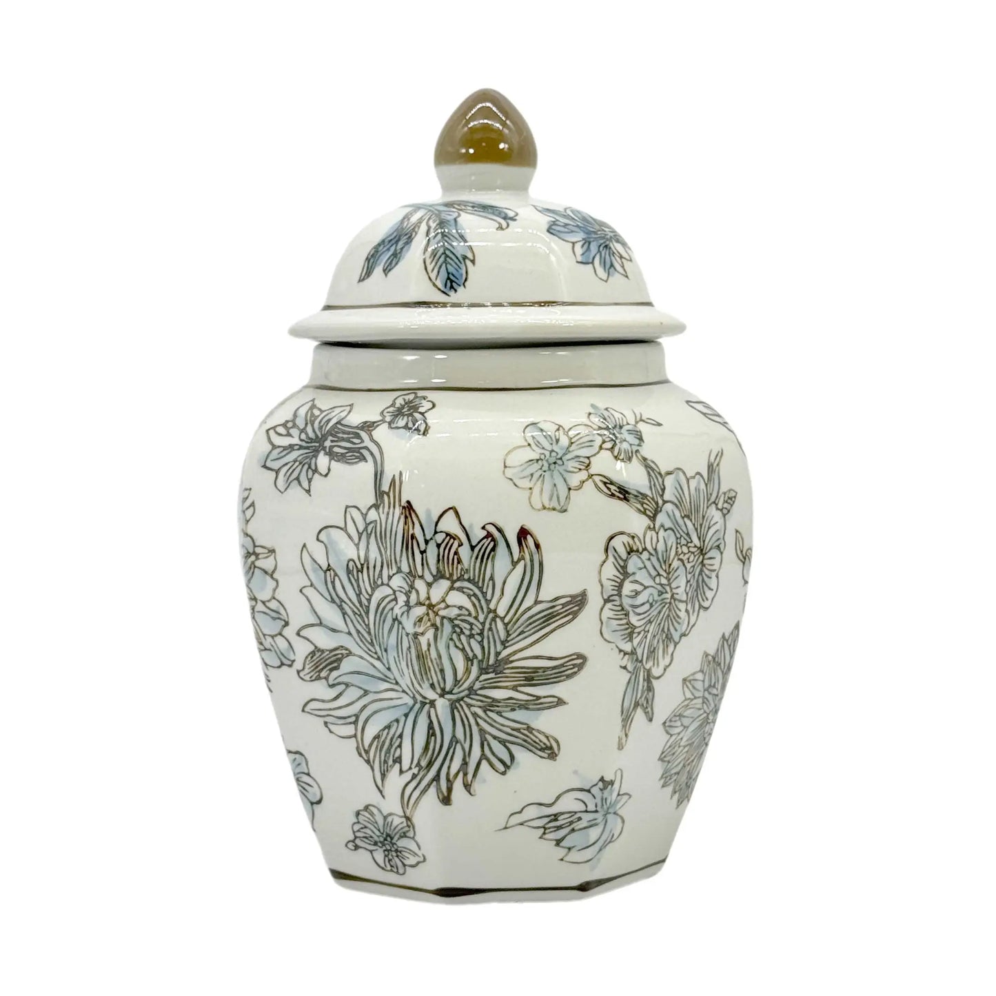 Brown/Light Blue Floral Chinoiserie Jar