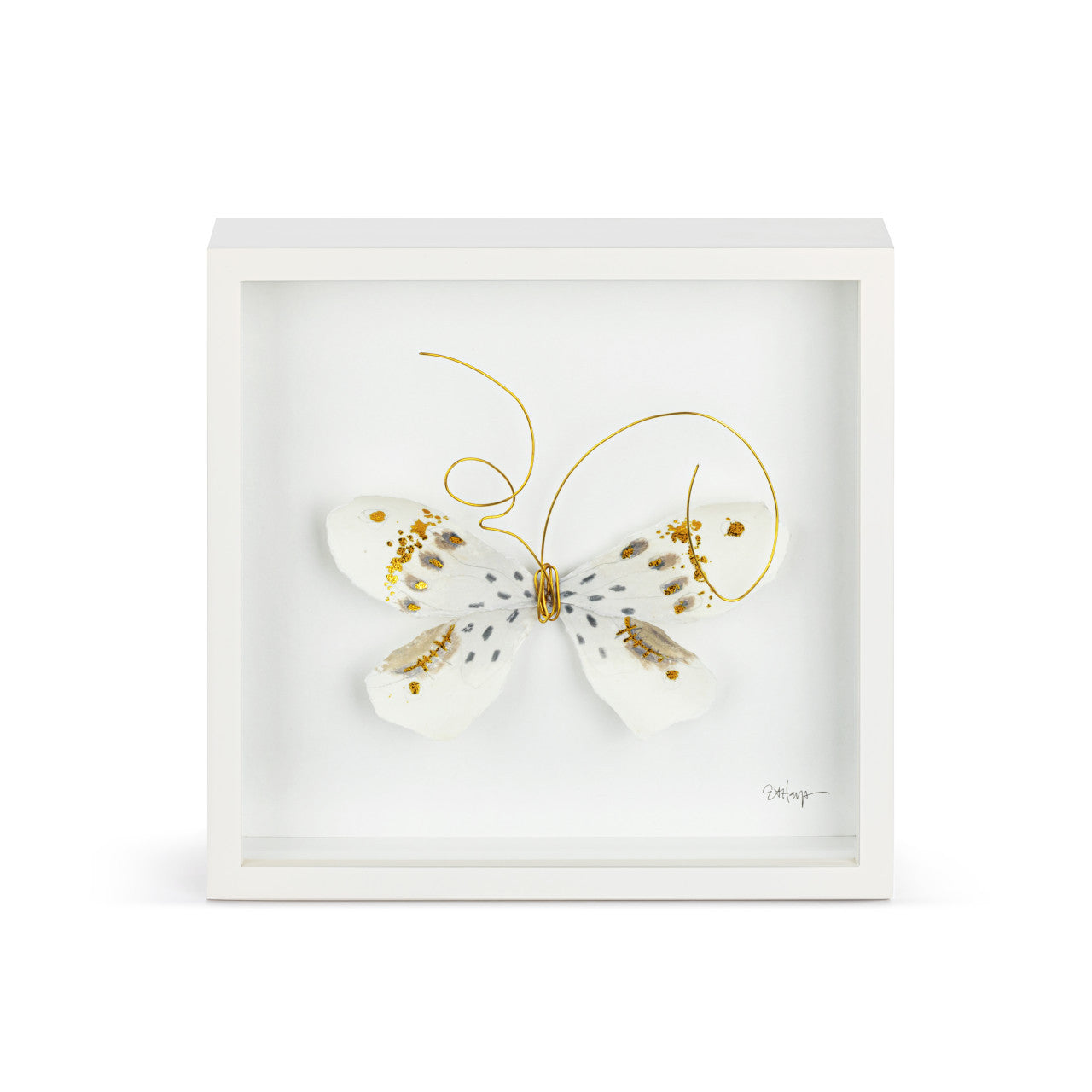 Butterfly Shadow Box - White/Gold