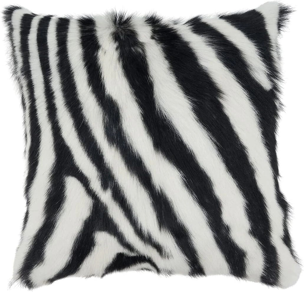 Zebra Goat Fur Pillow - 18x18