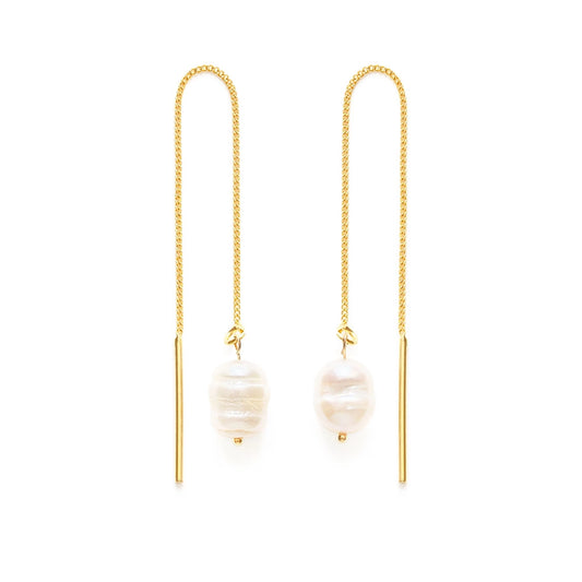 Gold Pearl Threader Earring