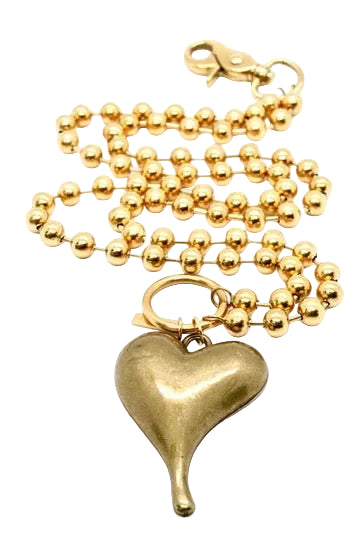 Double Gold Ball Chain Brass Heart Necklace