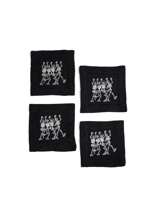Cloth Cocktail Napkin S/4 - Dancing Skeletons
