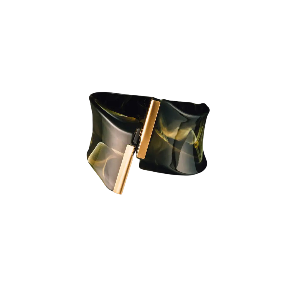 Assymetrical Hinged Bracelet - Olive