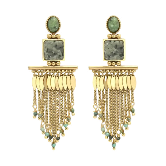 African Turquoise Fringe Earring