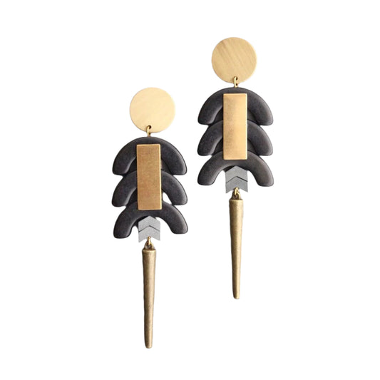 Black Stone Geometric Dangle Earring