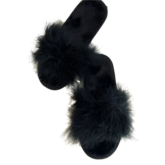 Feather Slippers - Black - M/L