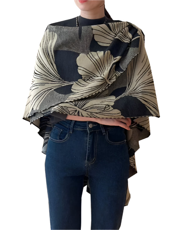 Reversible Wrap Scarf - Ginkgo Black/Tan