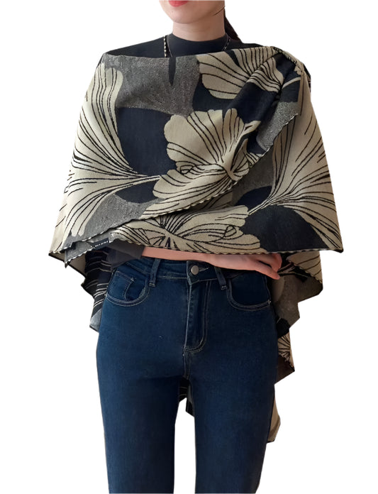 Reversible Wrap Scarf - Ginkgo Black/Tan