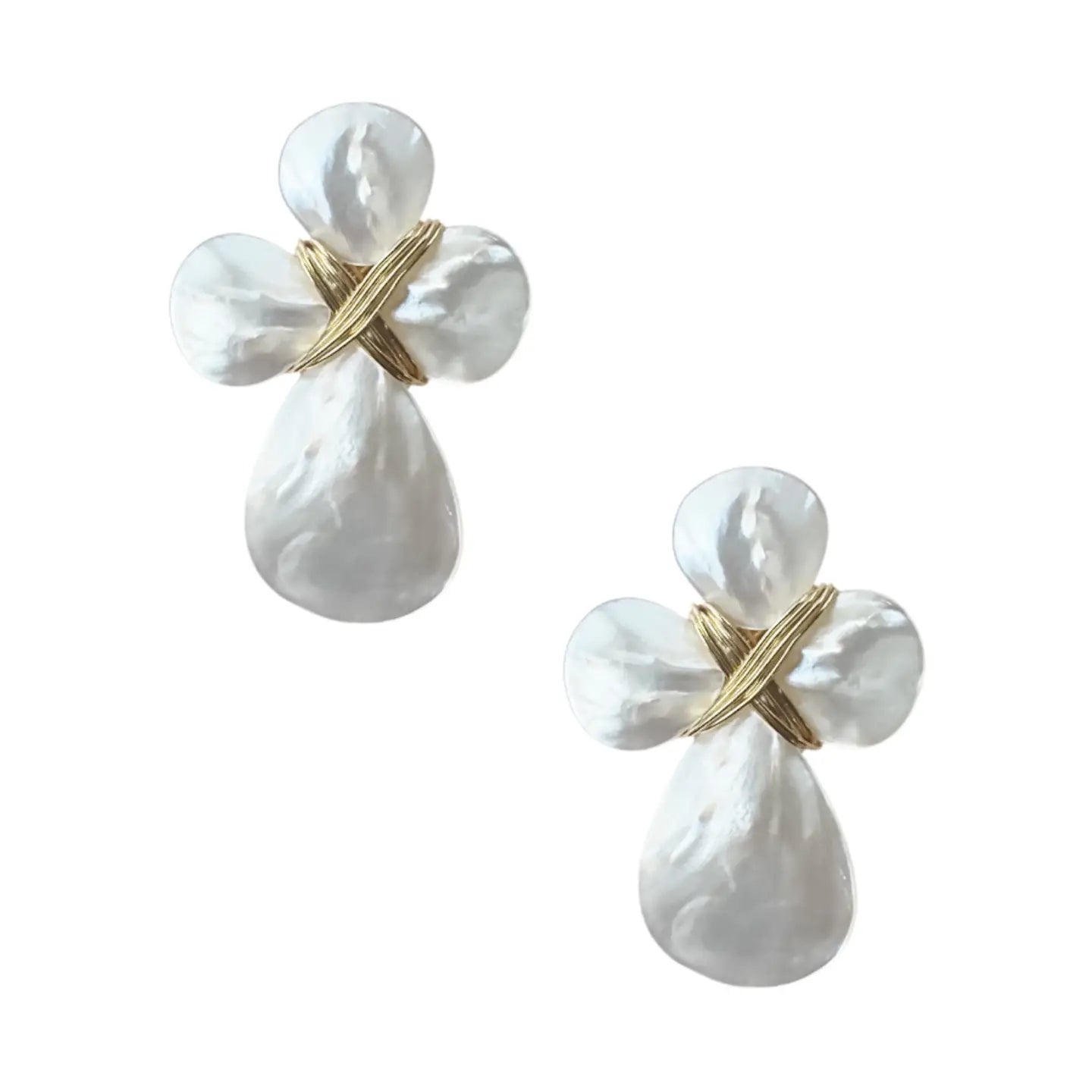 Gold Pearl Cross Earring