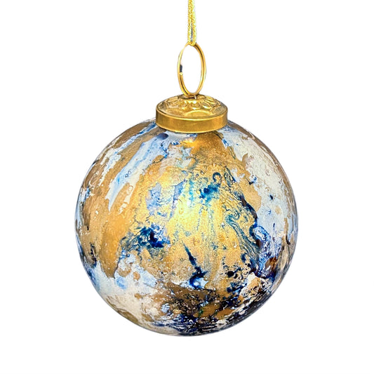 Blue/Gold Watercolor Ornament - 6"