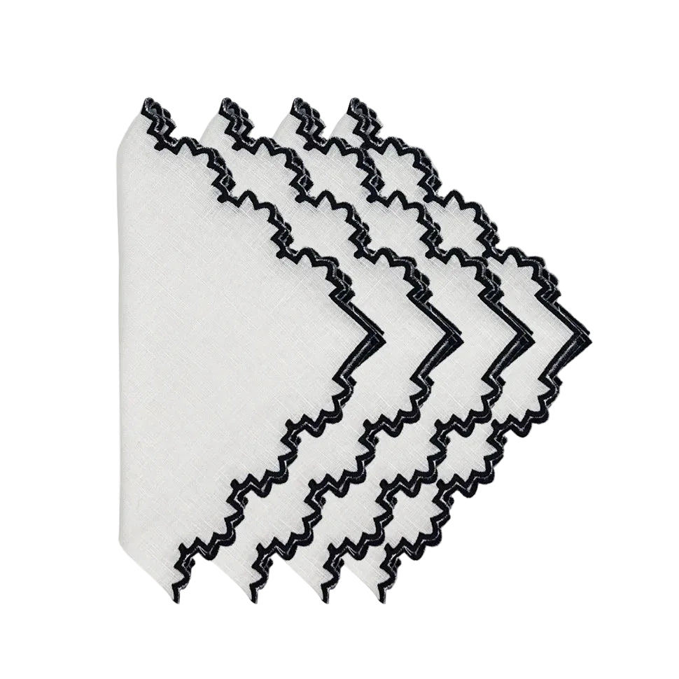 Cloth Napkin S/4 - Black Embroidered Edging