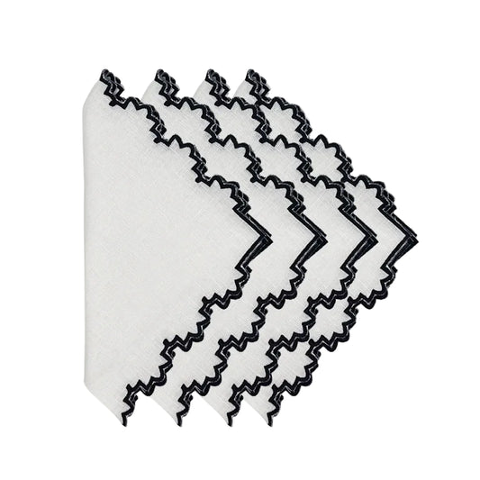 Cloth Napkin S/4 - Black Embroidered Edging