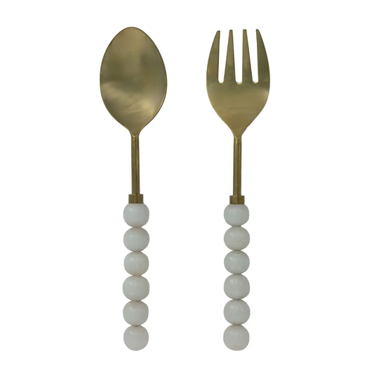 Salad Servers S/2 - White Bubble