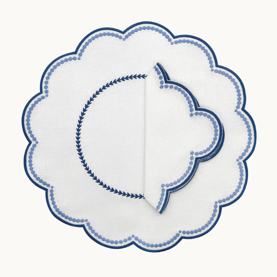 Cloth Placemat S/4 - Blue Embroidered Dots