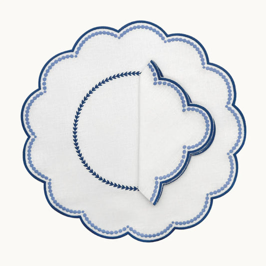 Cloth Placemat S/4 - Blue Embroidered Dots
