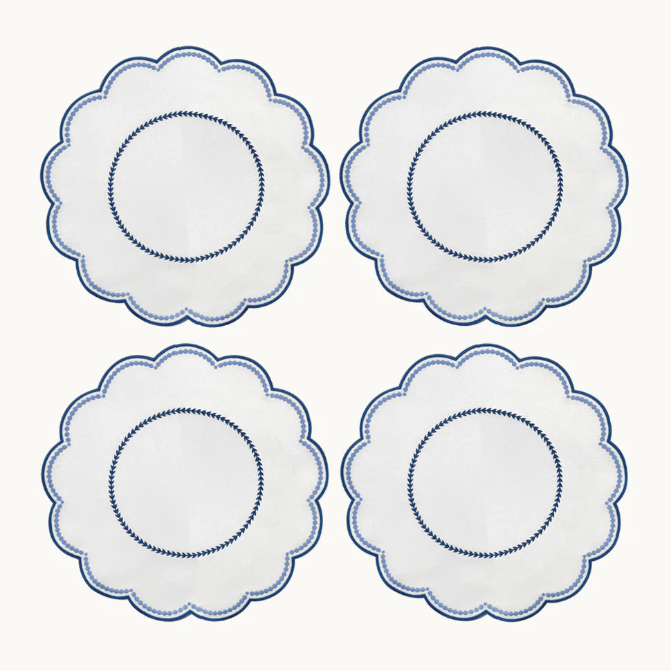 Cloth Placemat S/4 - Blue Embroidered Dots